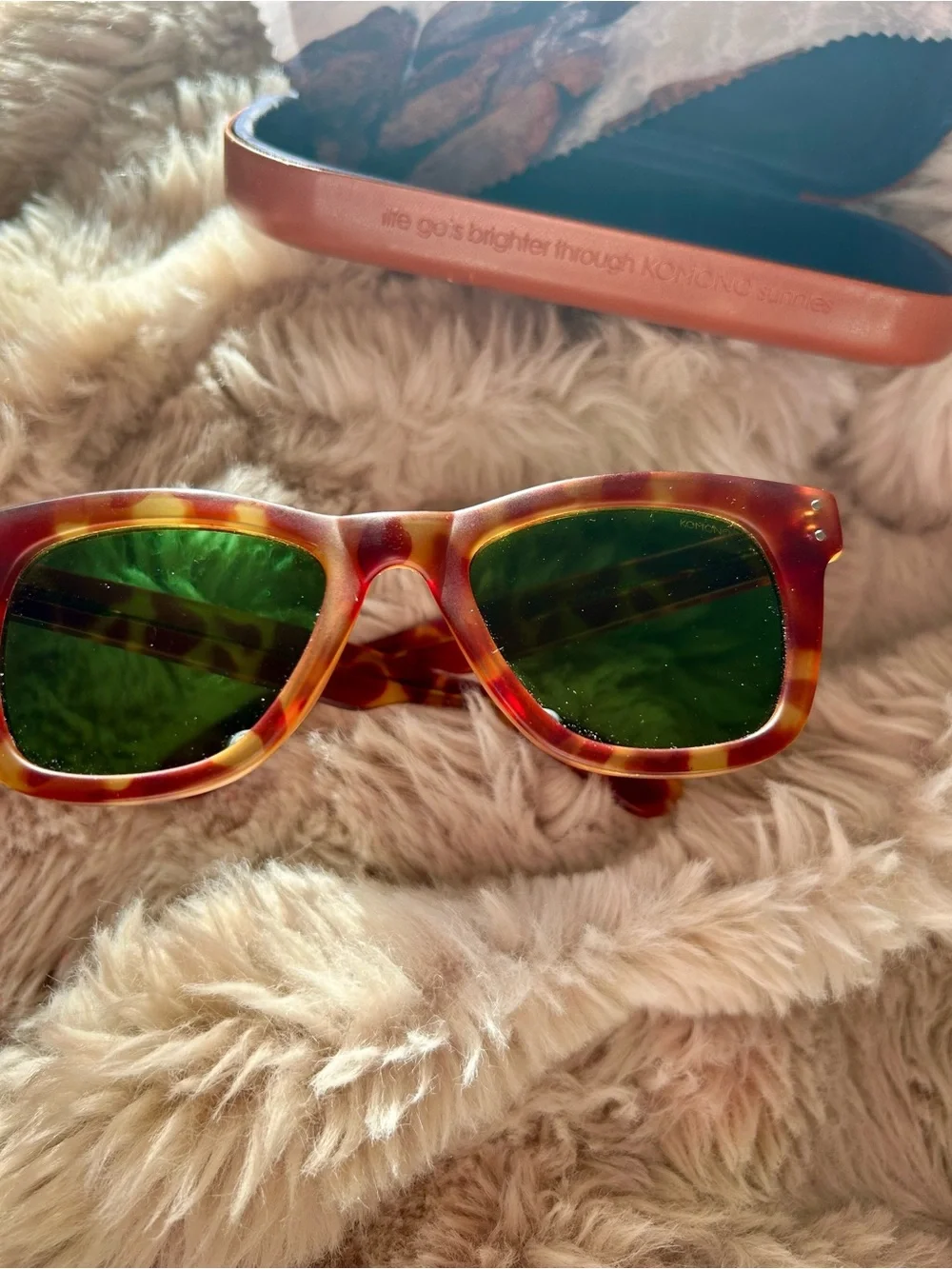 Komono Tortoiseshell Sunglasses w/ Green Lenses (made in Belgium) + case & cloth